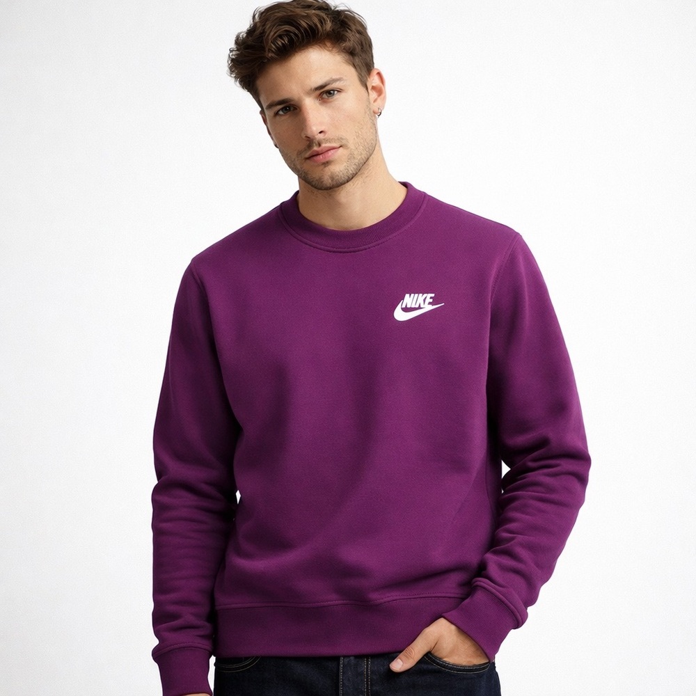 Nike Fleece Crewneck Sweatshirt – Purple | Unisex Pullover | Embroidered Swoosh